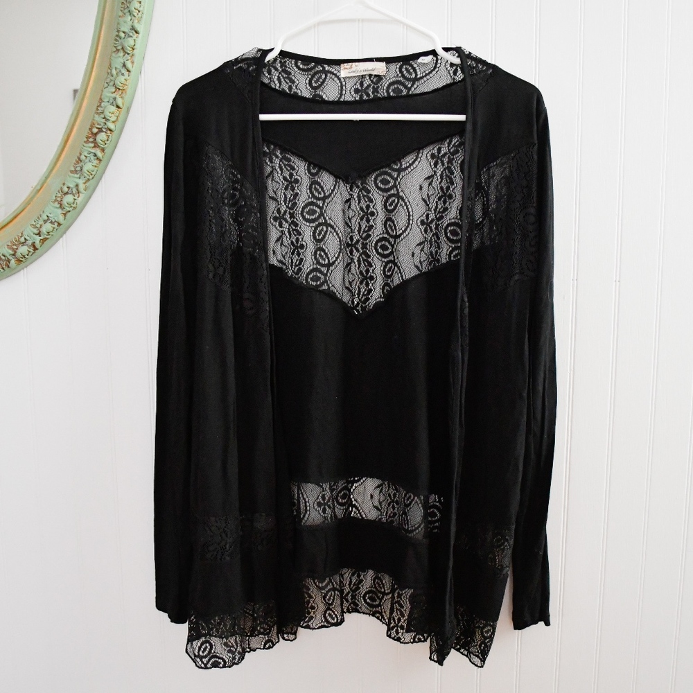 Black Cardigan with Lace Details